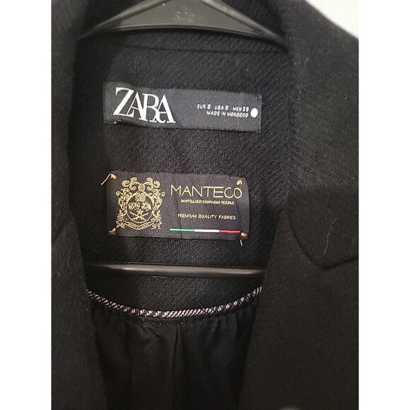 Zara Manteco Wool Blend Long Black Coat Size SMALL peacoat - Picture 3 of 14